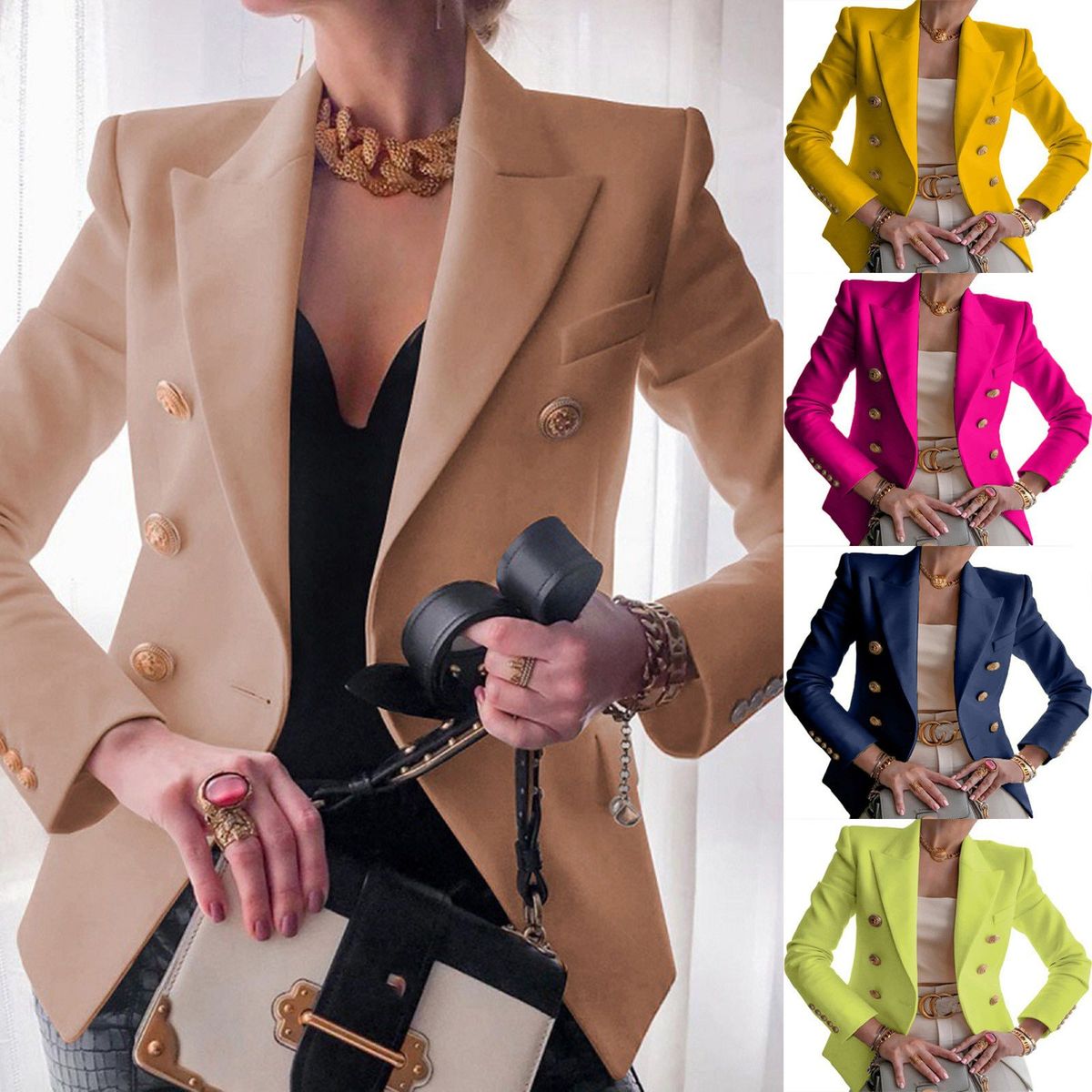 GENERICO - Chaqueta de mujer con cuello alto y un solo botón con estampado de arte pop