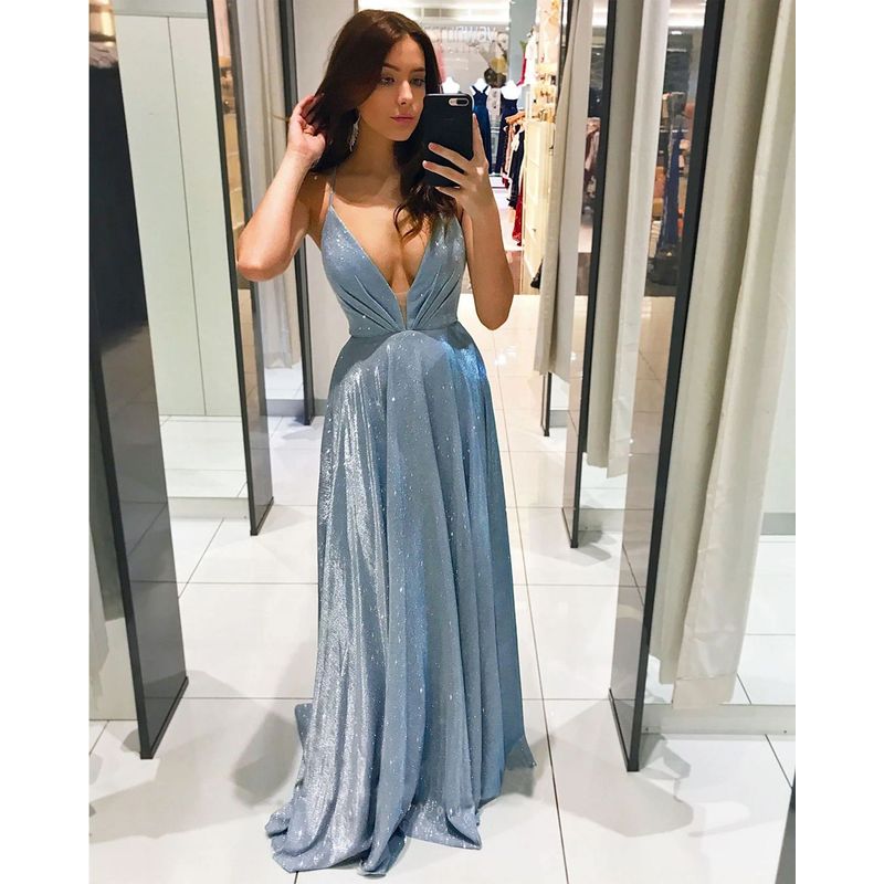 GENERICO - Vestido largo de fiesta para mujer - Celeste