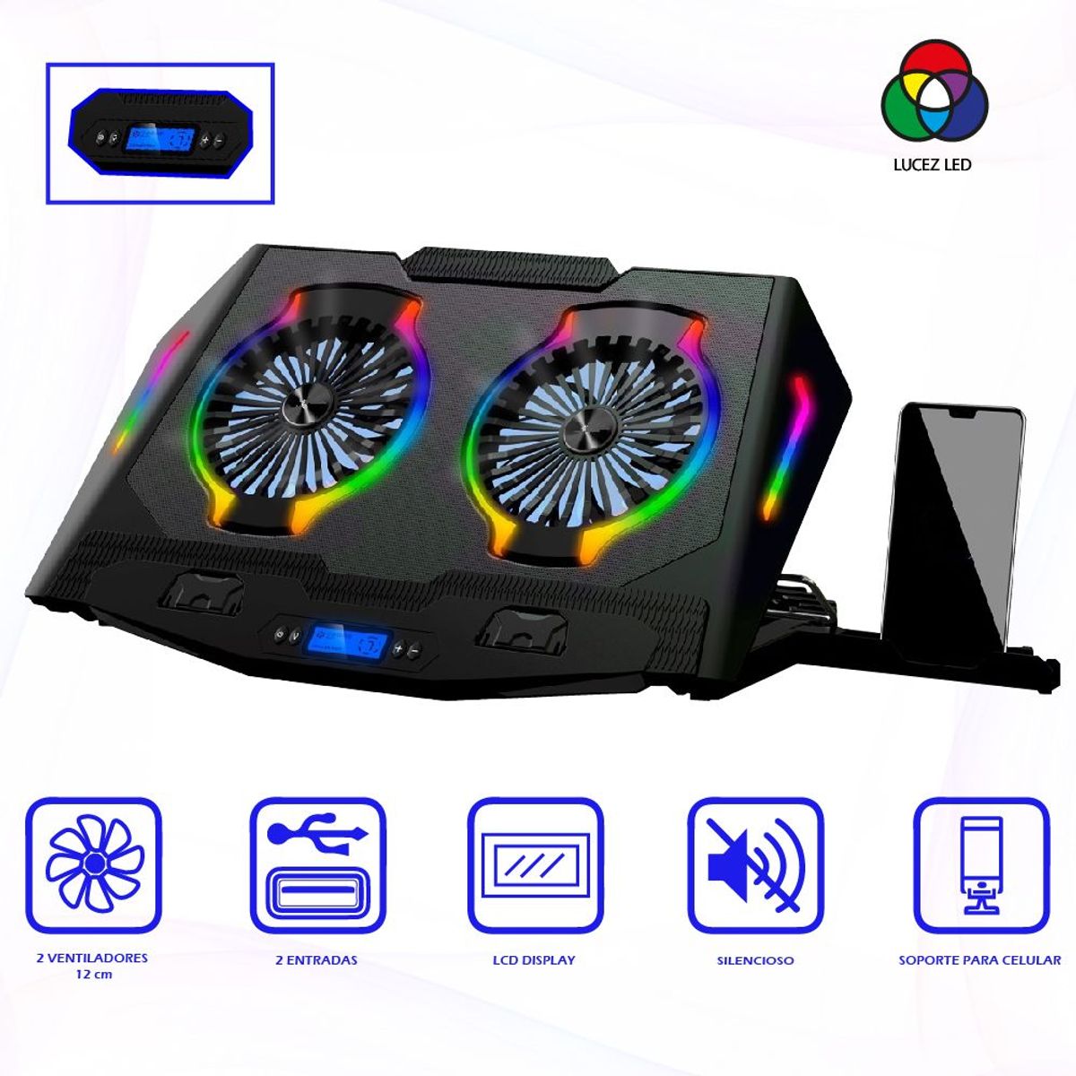HALION - Cooler Para Laptop HA-N10 Cybercool Luz RGB