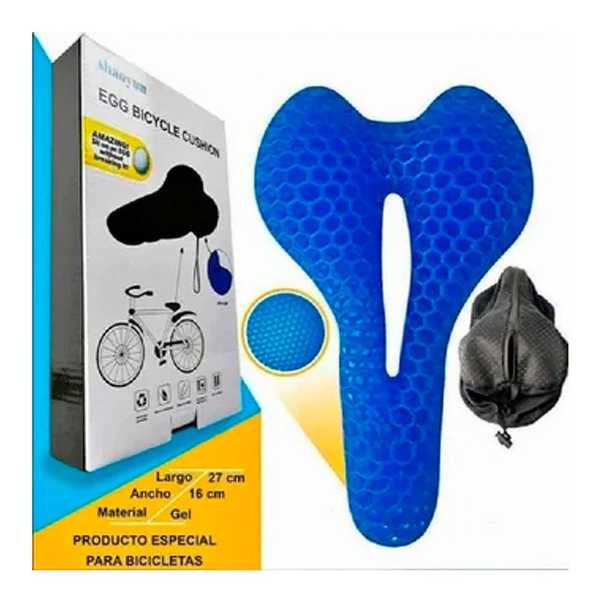 GENERICO - ASIENTO COJIN GEL PARA TODO TIPO DE BICILETA CON FUNDA