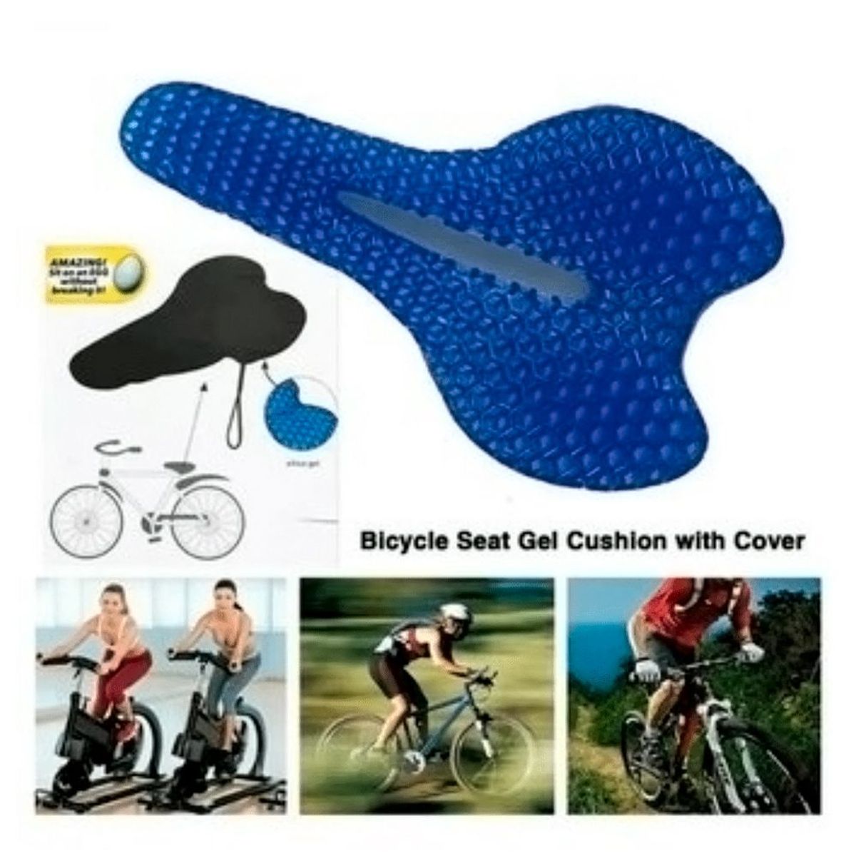 GENERICO - ASIENTO COJIN GEL PARA TODO TIPO DE BICILETA CON FUNDA