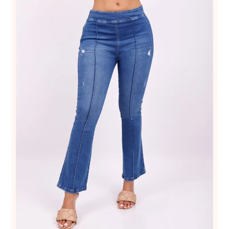 BENCUS JEANS - Conjunto Jeans Mujer Pantalón Acampanado y Top