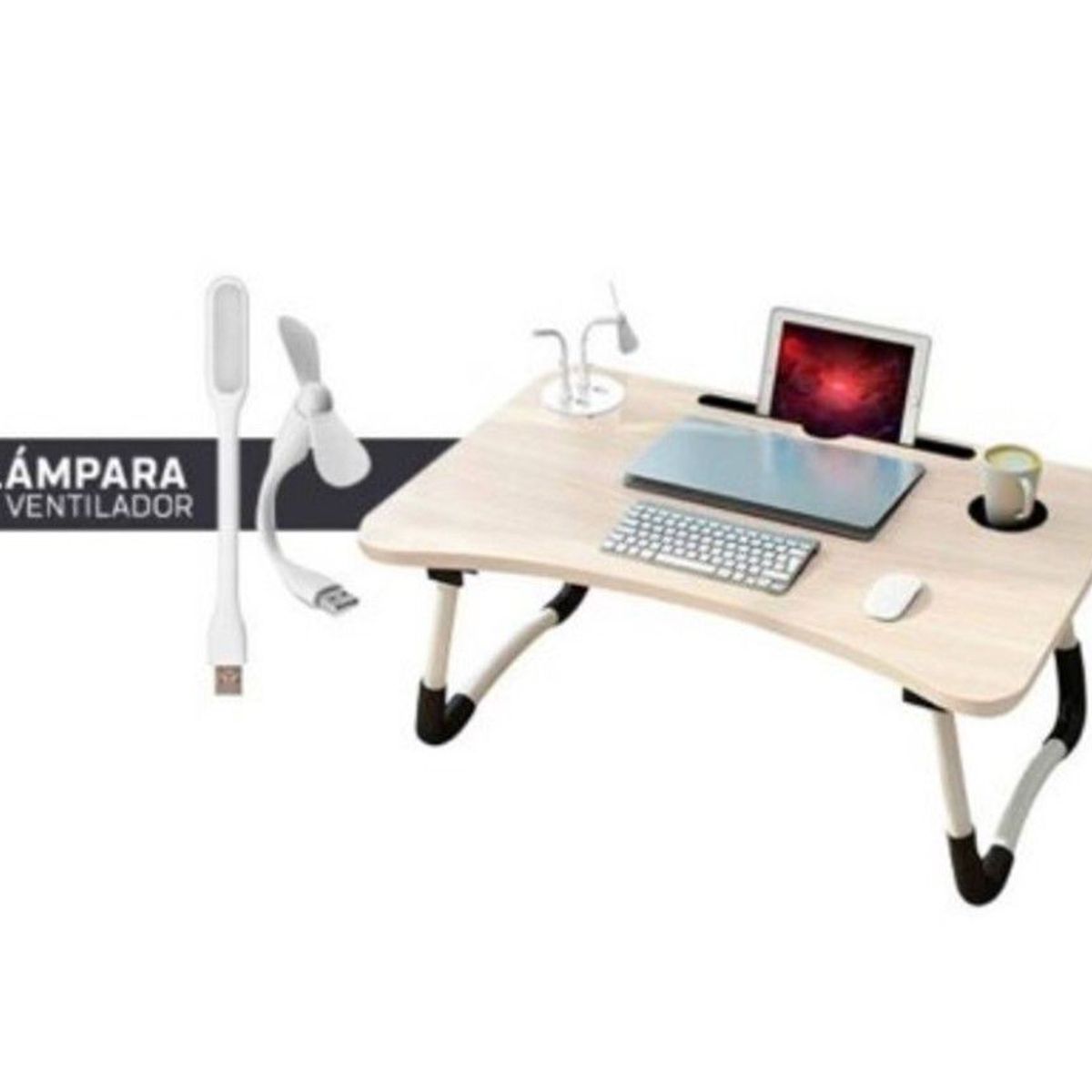 GENERICO - Mesa plegable para laptop con 4 puertos usb  + ventilador BEIGE