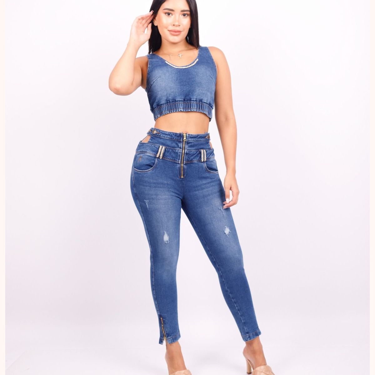 BENCUS JEANS - Conjunto Total Denim Top y Pantalón Jean