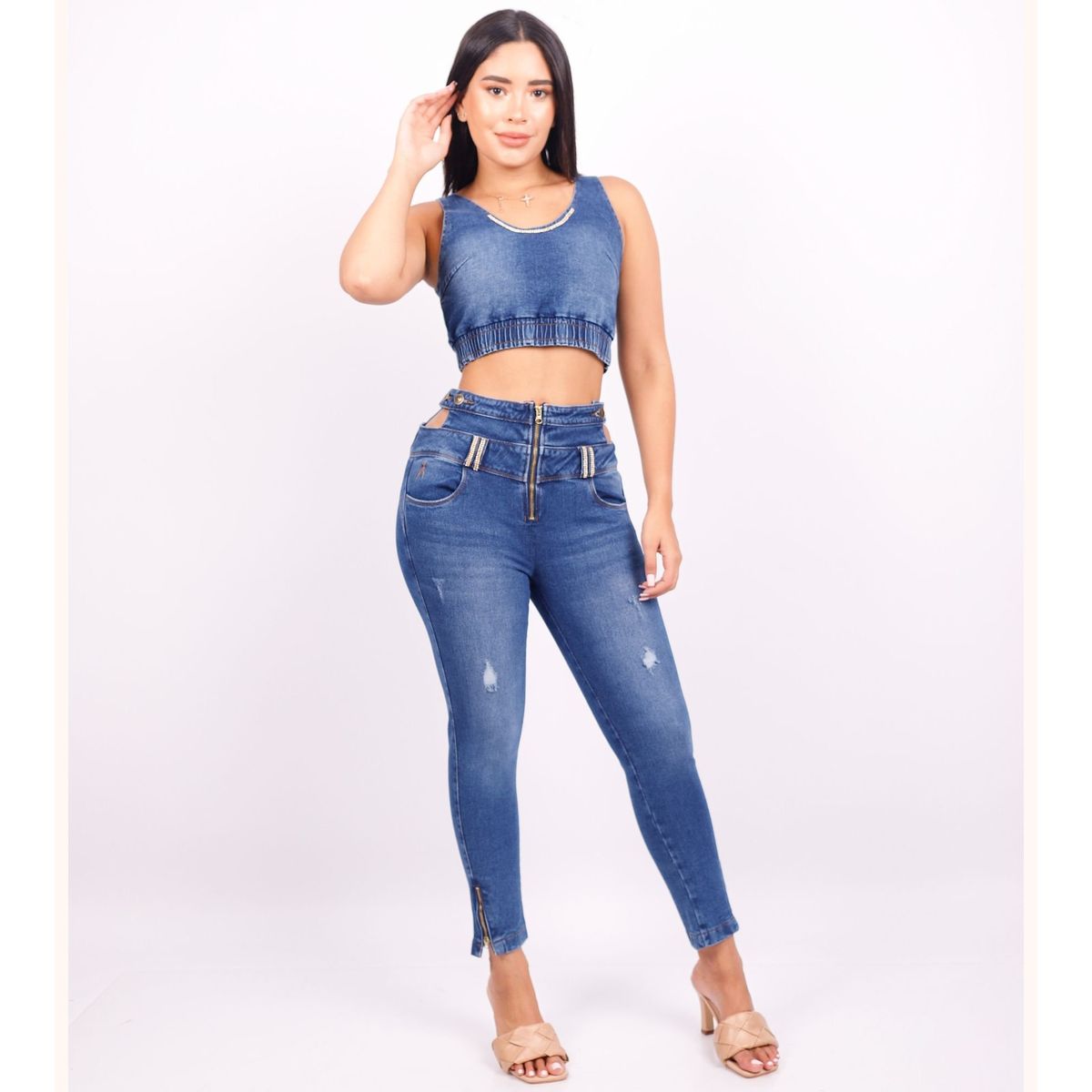 BENCUS JEANS - Conjunto Total Denim Top y Pantalón Jean