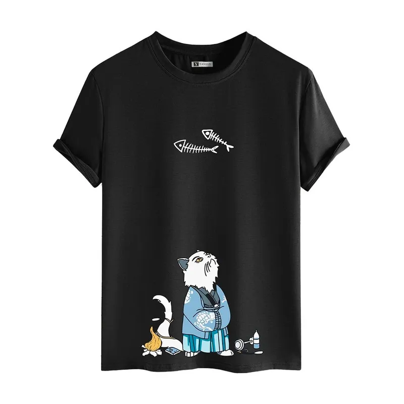 YANSUS - Polo Hombre Yansus Negro Estampado Gato