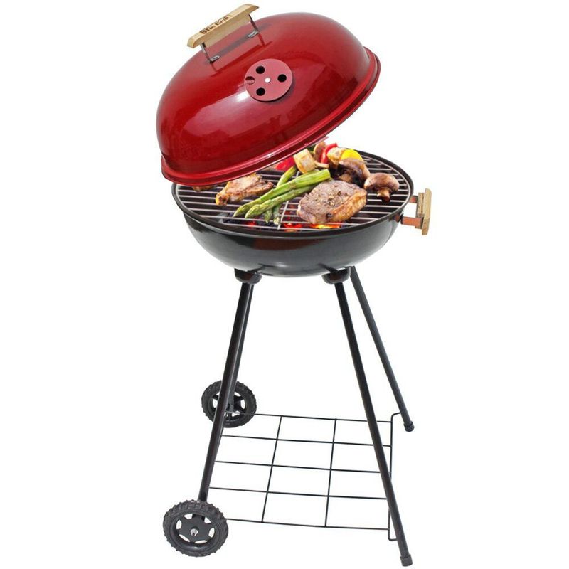 MR GRILL - Parrilla a Carbón Portátil Camping Redonda con Ruedas