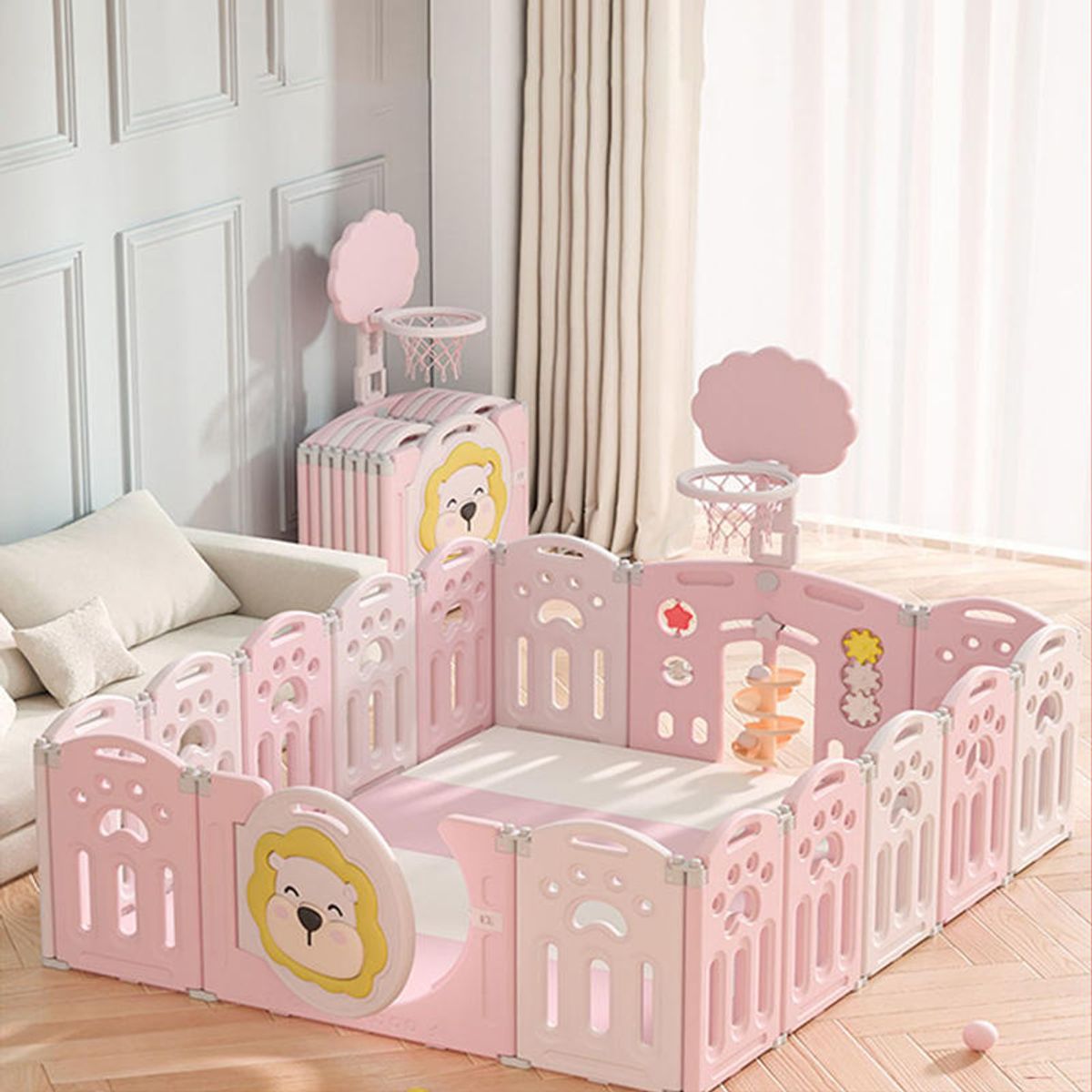 GENERICO - CORRAL CORRALITO INFANTIL PLEGABLE LEONCITO COLOR ROSADO  150x180MTS