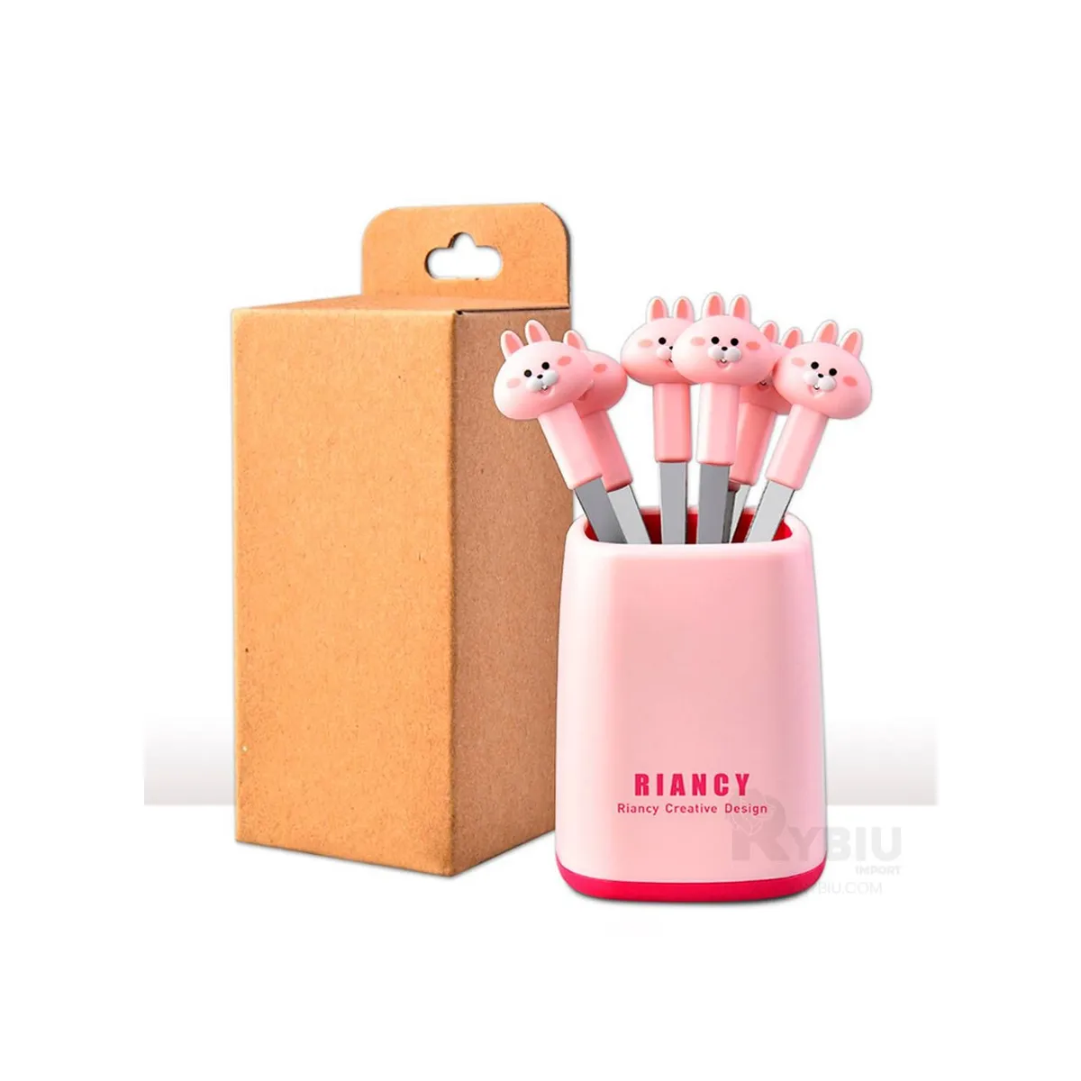 GENERICO - Set de Mini Tenedores Con Diseño de Conejo Rosado