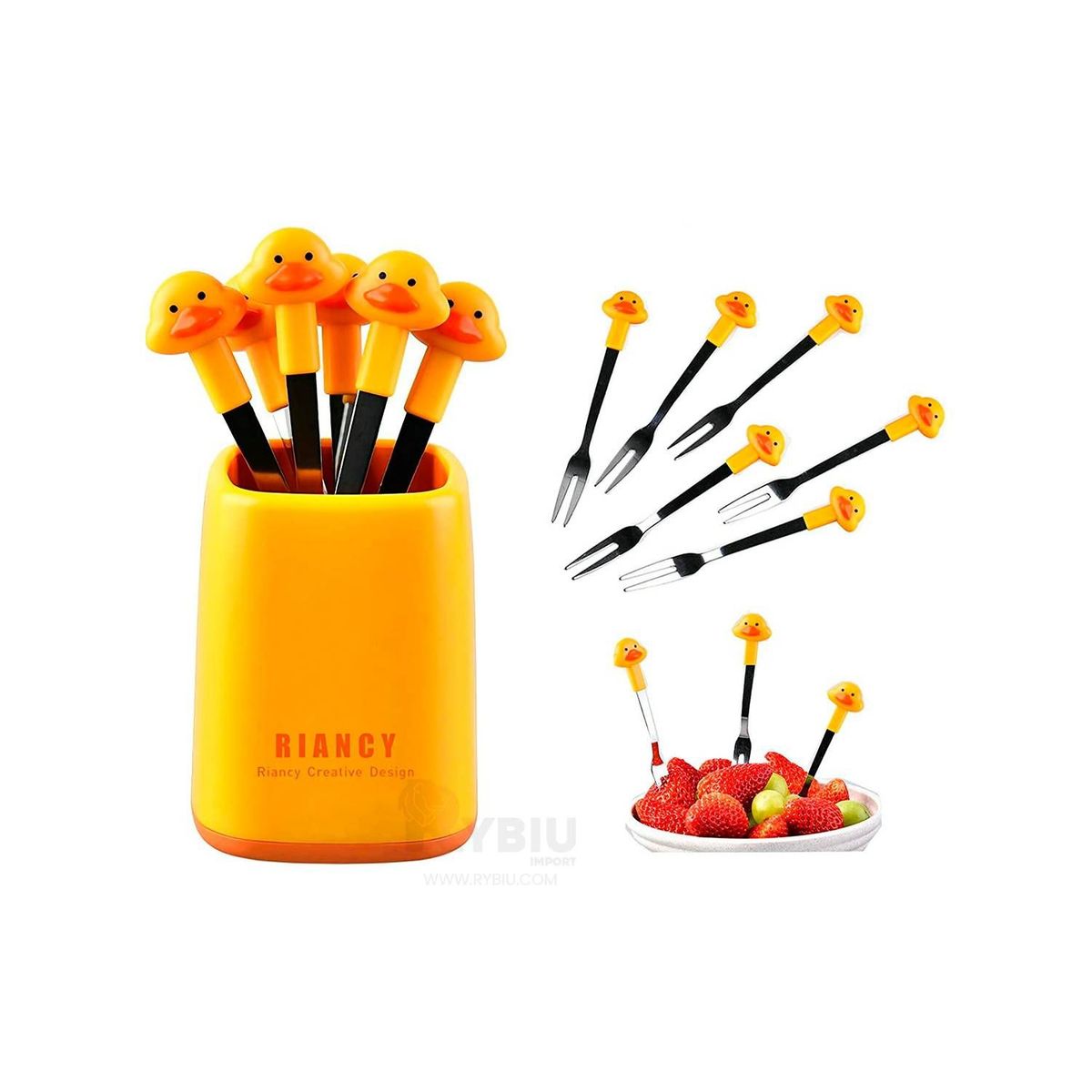 GENERICO - Set de Mini Tenedores Con Diseño de Pato Amarillo