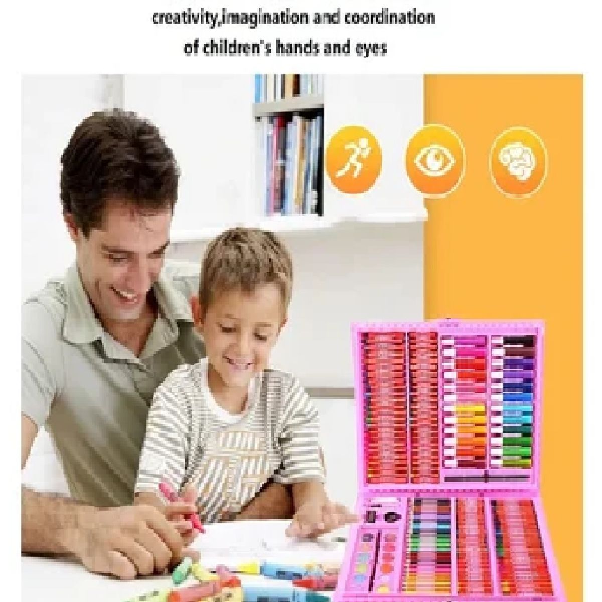 GENERICO - SET DE ARTE Y DIBUJO PARA NIÑOS 208 PIEZAS ROSADO