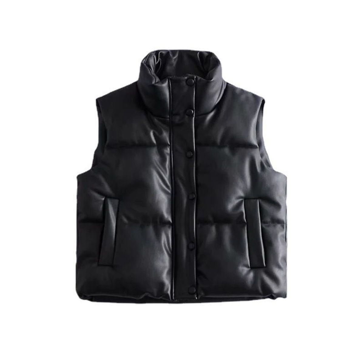 GENERICO - Cazadora chaleco acolchado pu con cremallera para mujer