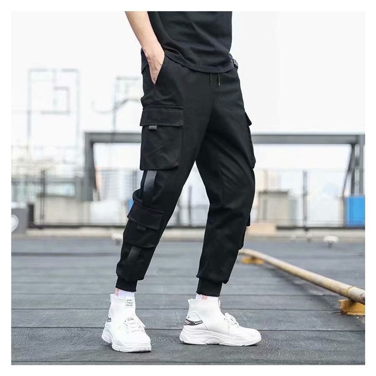 VATYERTY - Pantalones cargo de harén con bolsillos laterales para hombre pantalón