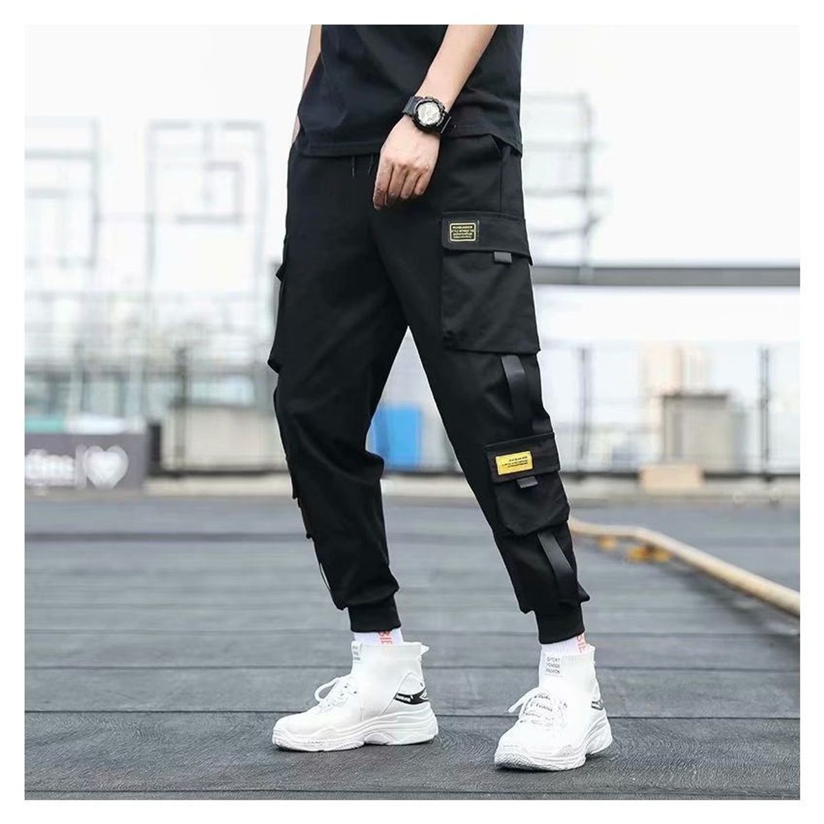 VATYERTY - Pantalones cargo de harén con bolsillos laterales para hombre pantalón