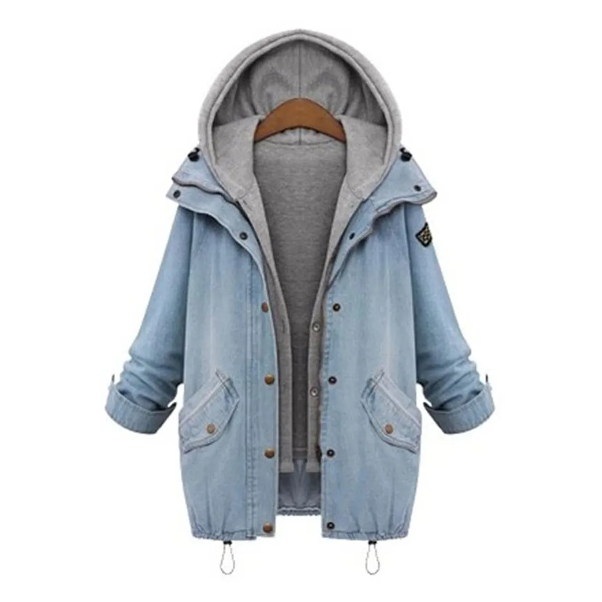 VATYERTY - Abrigo de mezclilla con capucha y un solo pecho mujer