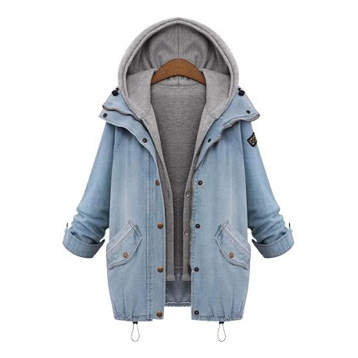 VATYERTY - Abrigo de mezclilla con capucha y un solo pecho mujer
