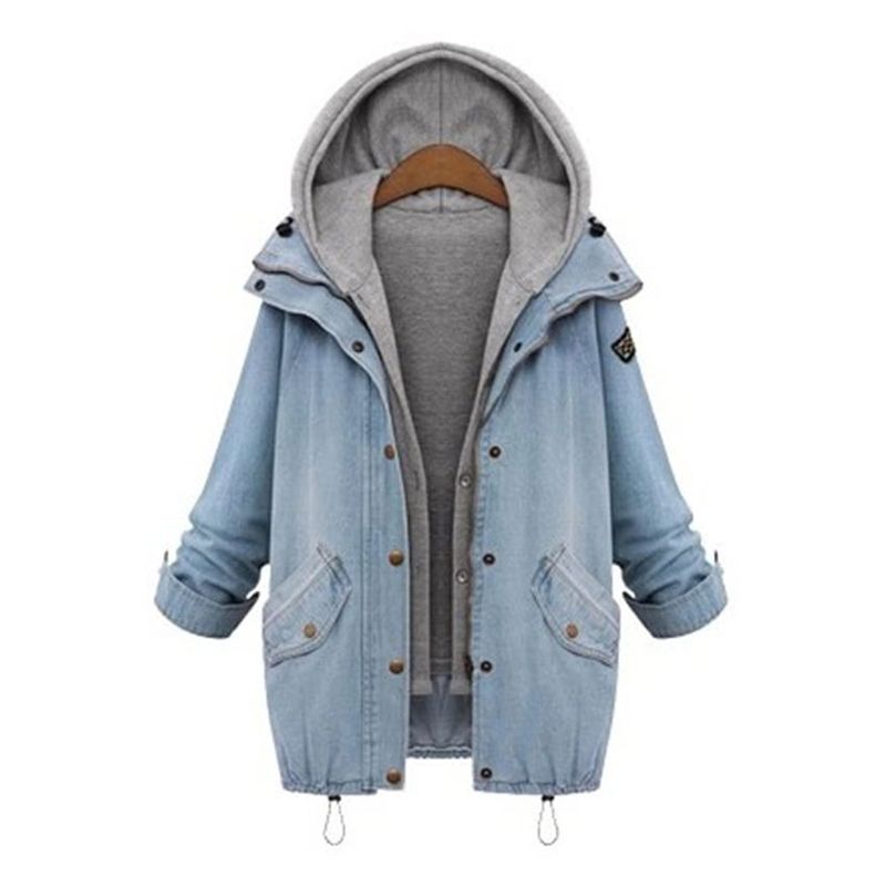 VATYERTY - Abrigo de mezclilla con capucha y un solo pecho mujer