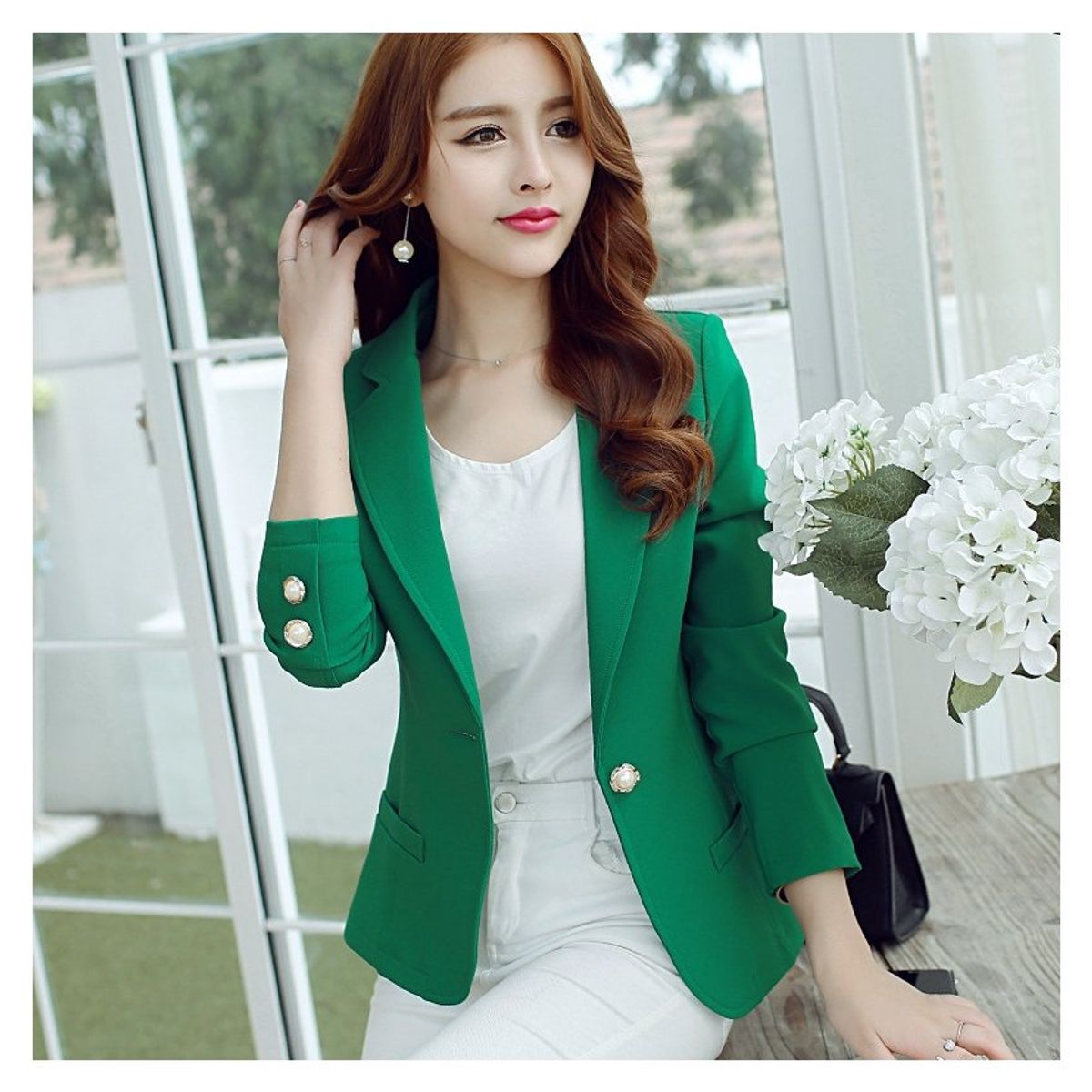 VATYERTY - Blazers de oficina de manga larga con un solo botón delgado para mujer