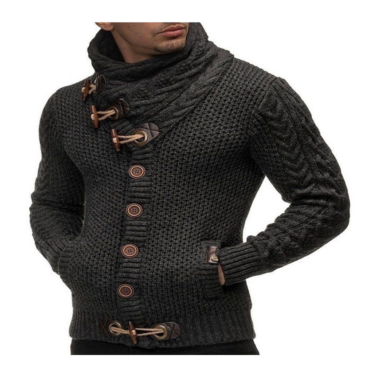 VATYERTY - Suéter abierto de punto cuello alto botones hombre