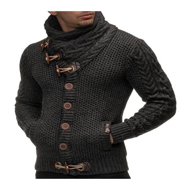 VATYERTY - Suéter abierto de punto cuello alto botones hombre