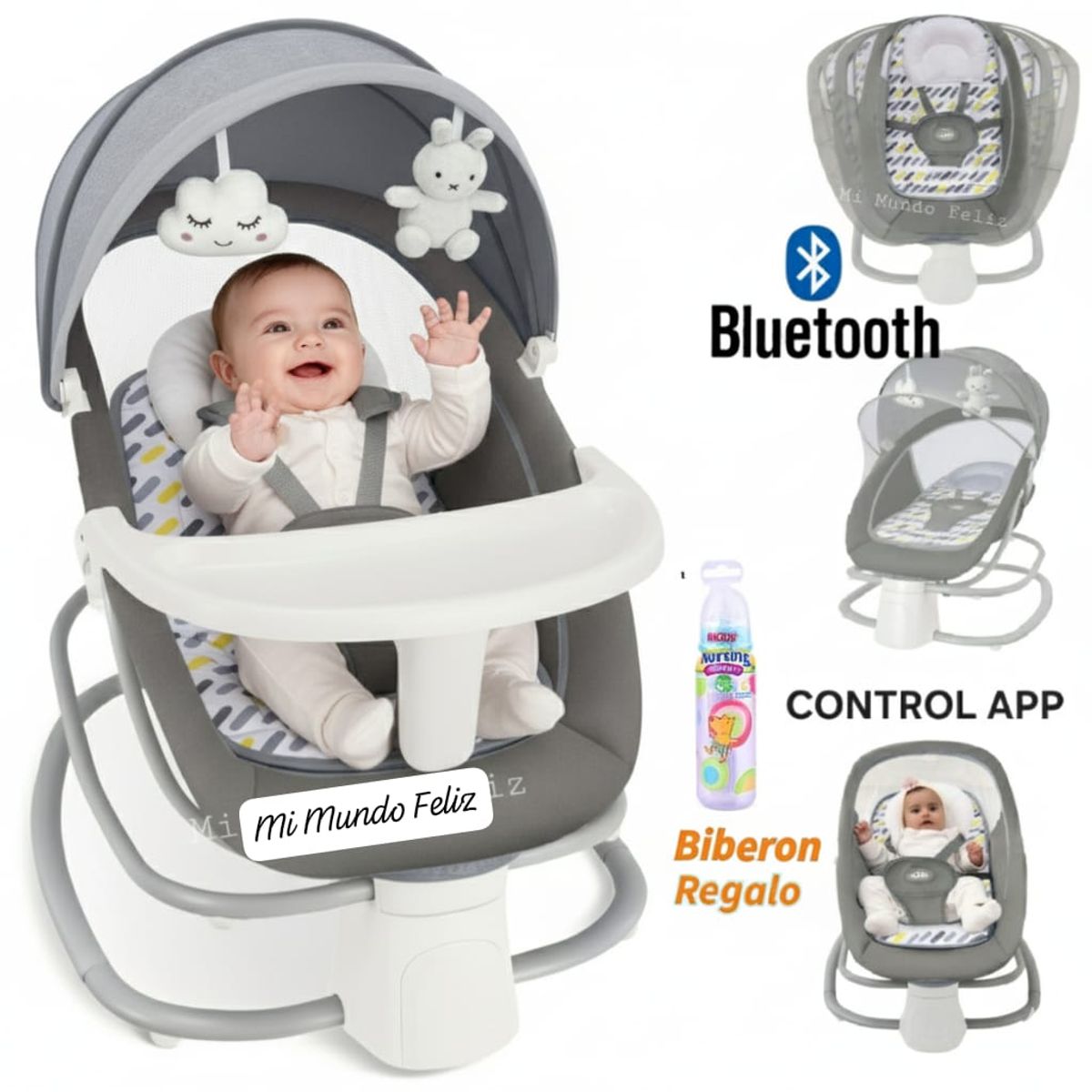 BABY - Mecedora de Bebe Musical Deluxe 4 en 1 Gris 2026
