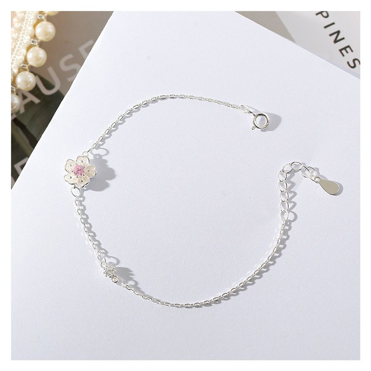 VATYERTY - Pulsera de flor de estudiante simple de plata 925