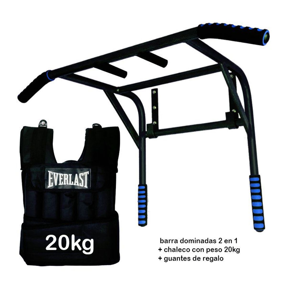 HOLGU - Barra dominadas 2en1  chaleco 20kg  guantes regalo