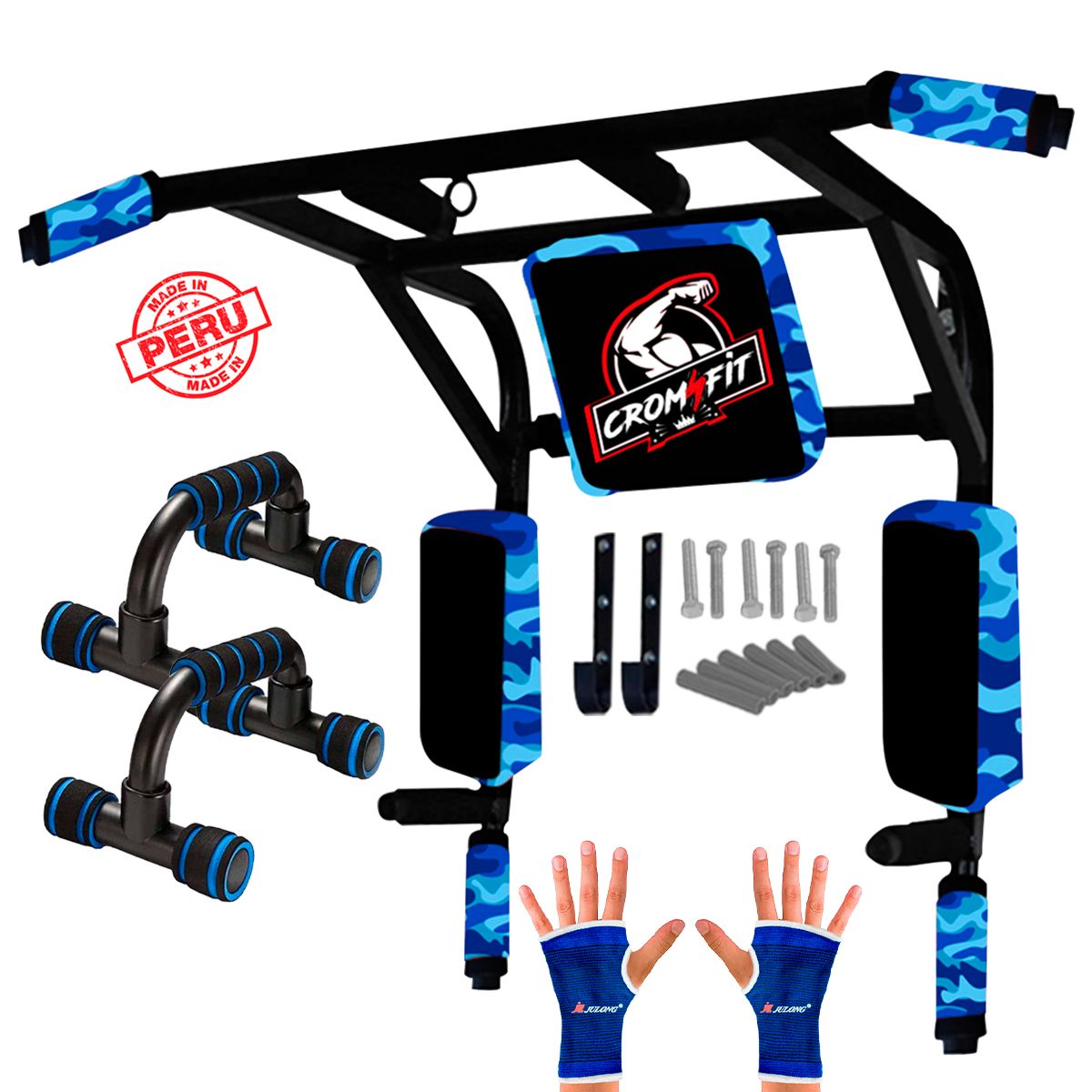 HOLGU - Barra multifuncional 10 en 1 + push uno + guantes