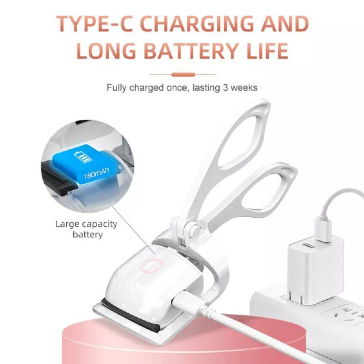 GENERICO - RIZADOR ELECTRICO PARA PESTAÑAS RECARGABLE BLANCO