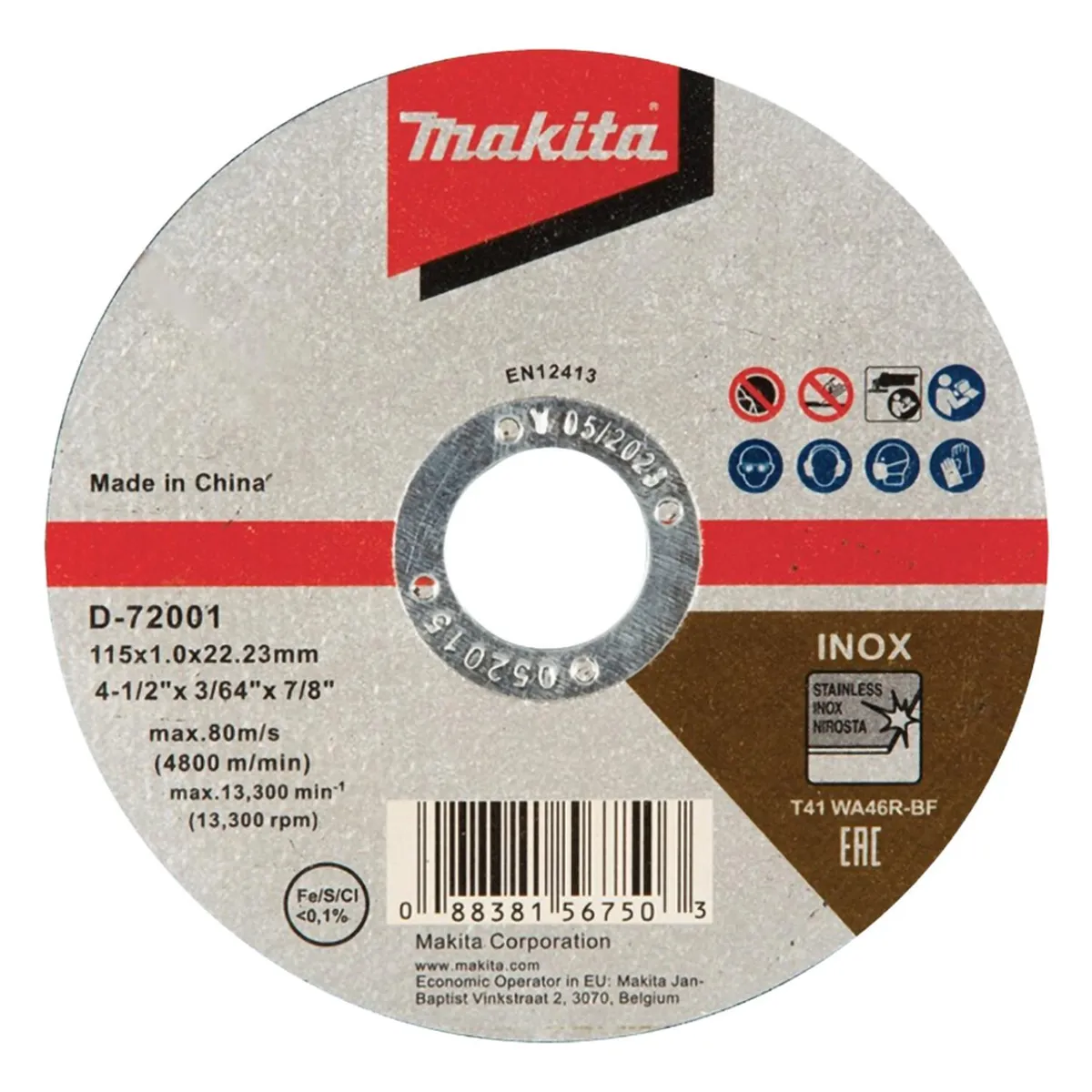 MAKITA - Disco de Corte Abrasivo 4 1/2" para Inox 10 Unid Makita D-72001-10