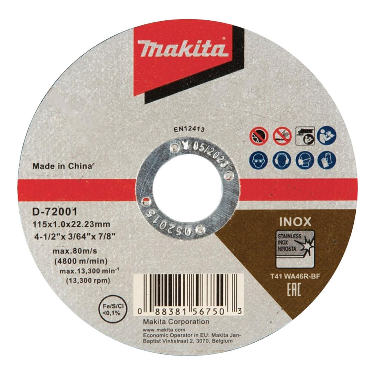 MAKITA - Disco de Corte Abrasivo 4 1/2" para Inox 10 Unid Makita D-72001-10