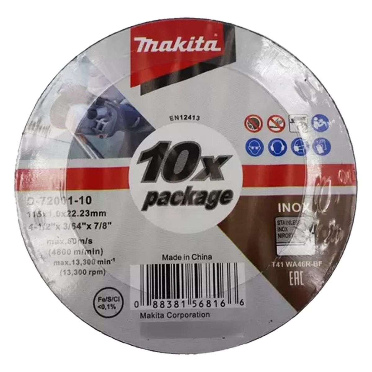 MAKITA - Disco de Corte Abrasivo 4 1/2" para Inox 10 Unid Makita D-72001-10