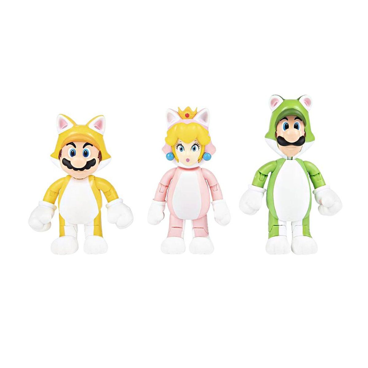 JAKKS PACIFIC - Set x3 Mario Bros Luigi y  Princesa Peach 4" vestimenta gatos