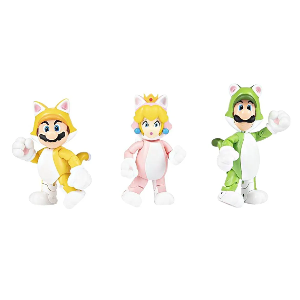 JAKKS PACIFIC - Set x3 Mario Bros Luigi y  Princesa Peach 4" vestimenta gatos