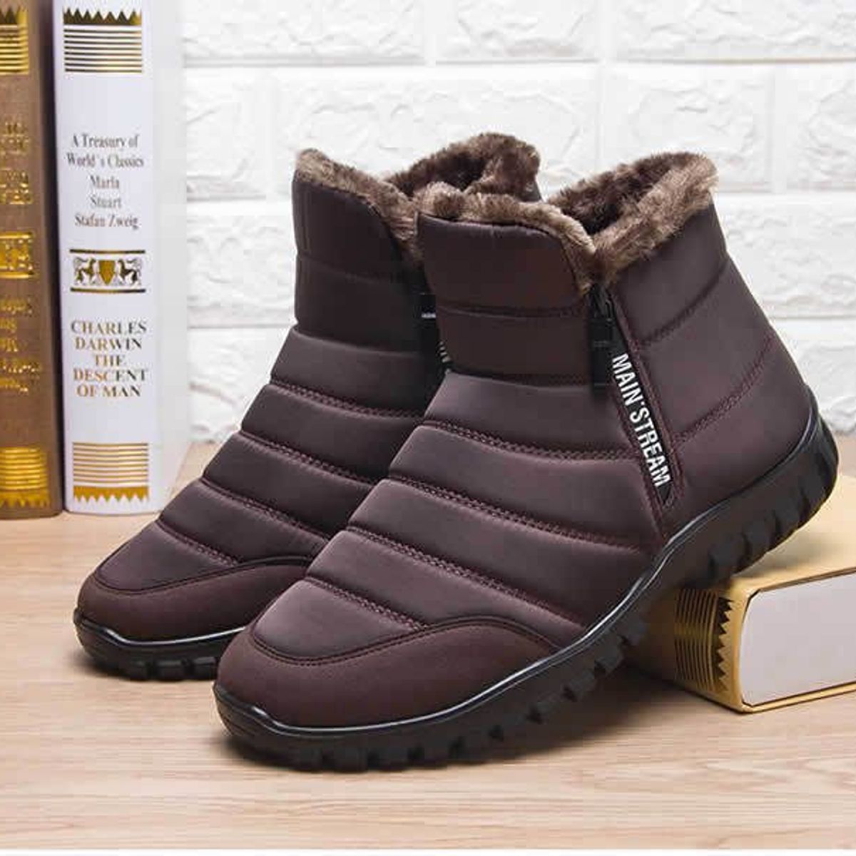 BLWOENS - Botas para hombre de nieve por dentro forradas con-marrón