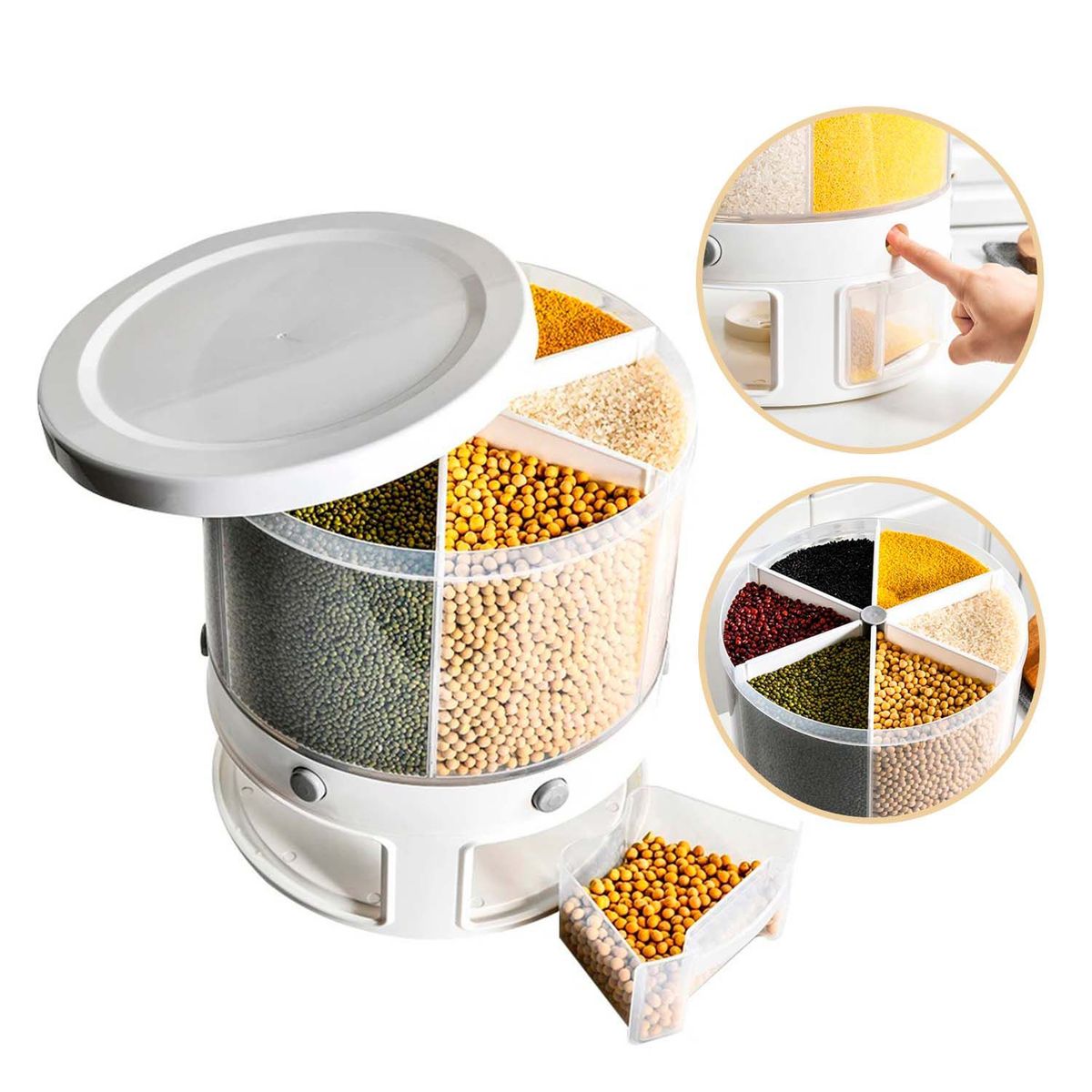 BUYPAL - Dispensador Alimentos Giratorio Cocina 6 Compartimientos