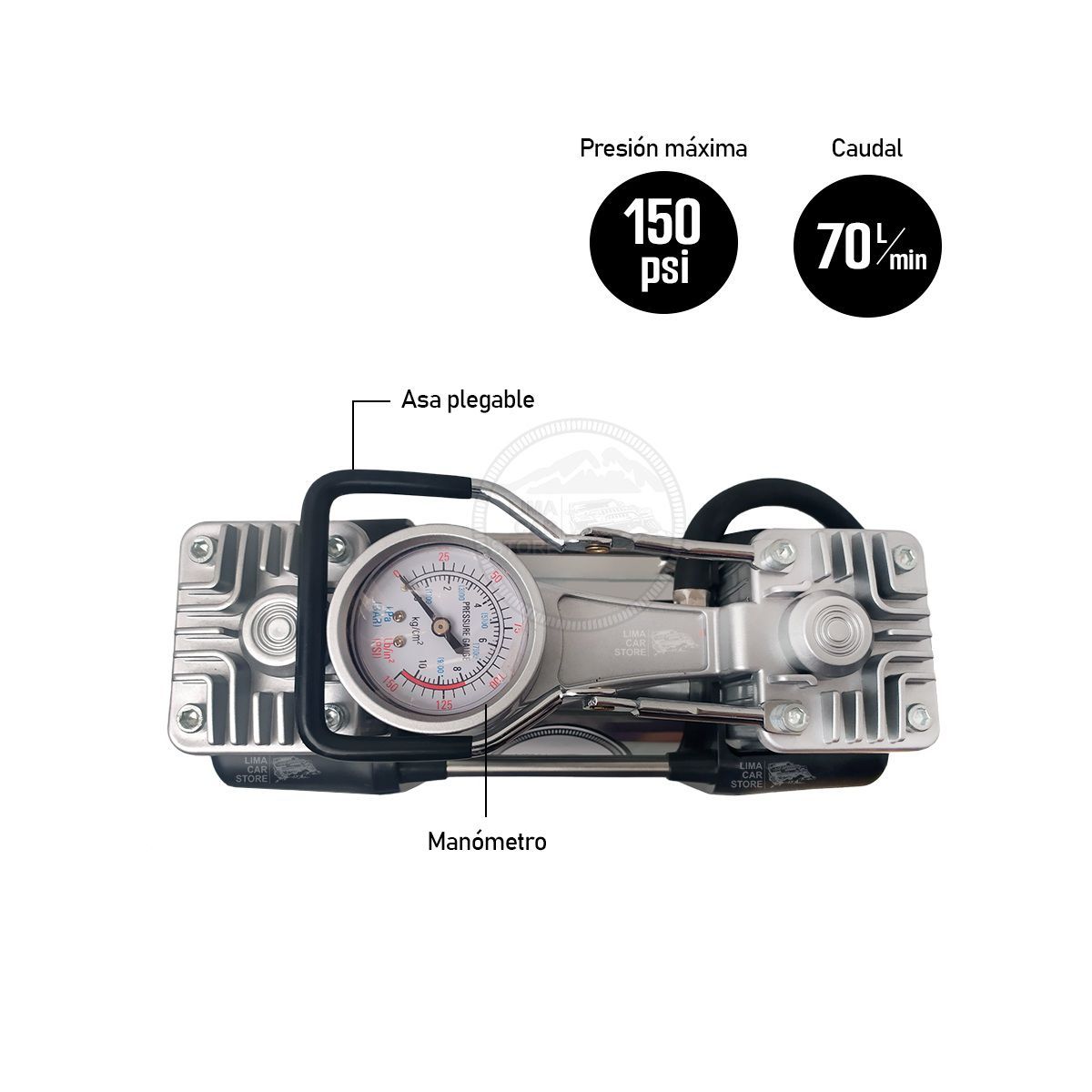 GENERICO - Compresor doble piston para auto kit de parches