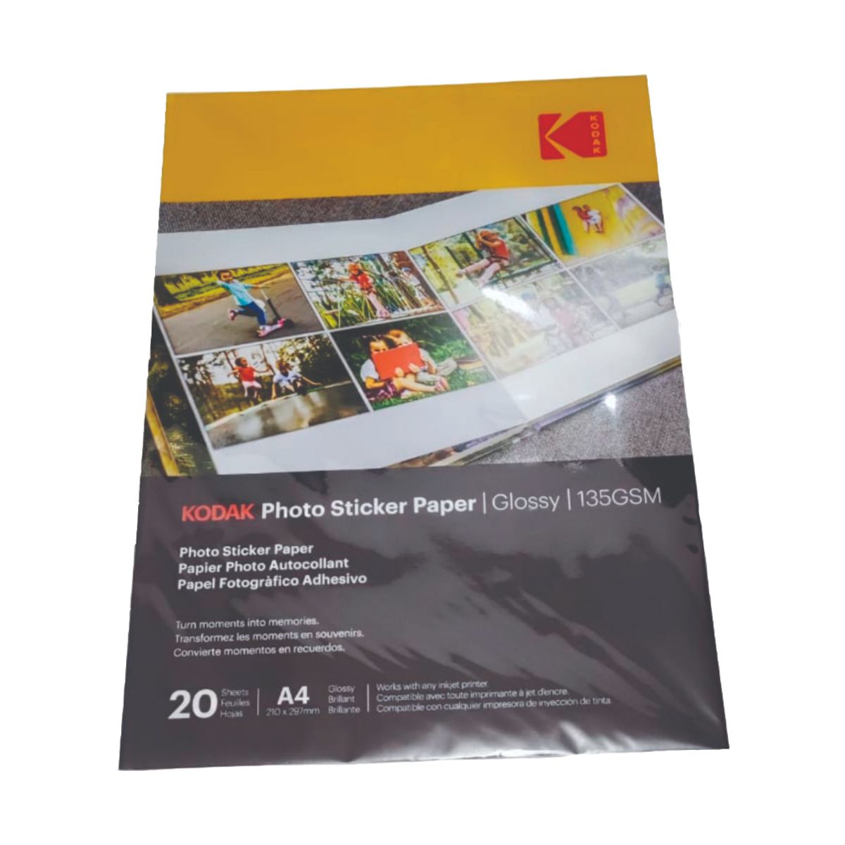 KODAK - Papel Fotográfico Adhesivo Brillante A4 Kodak 20h 135g