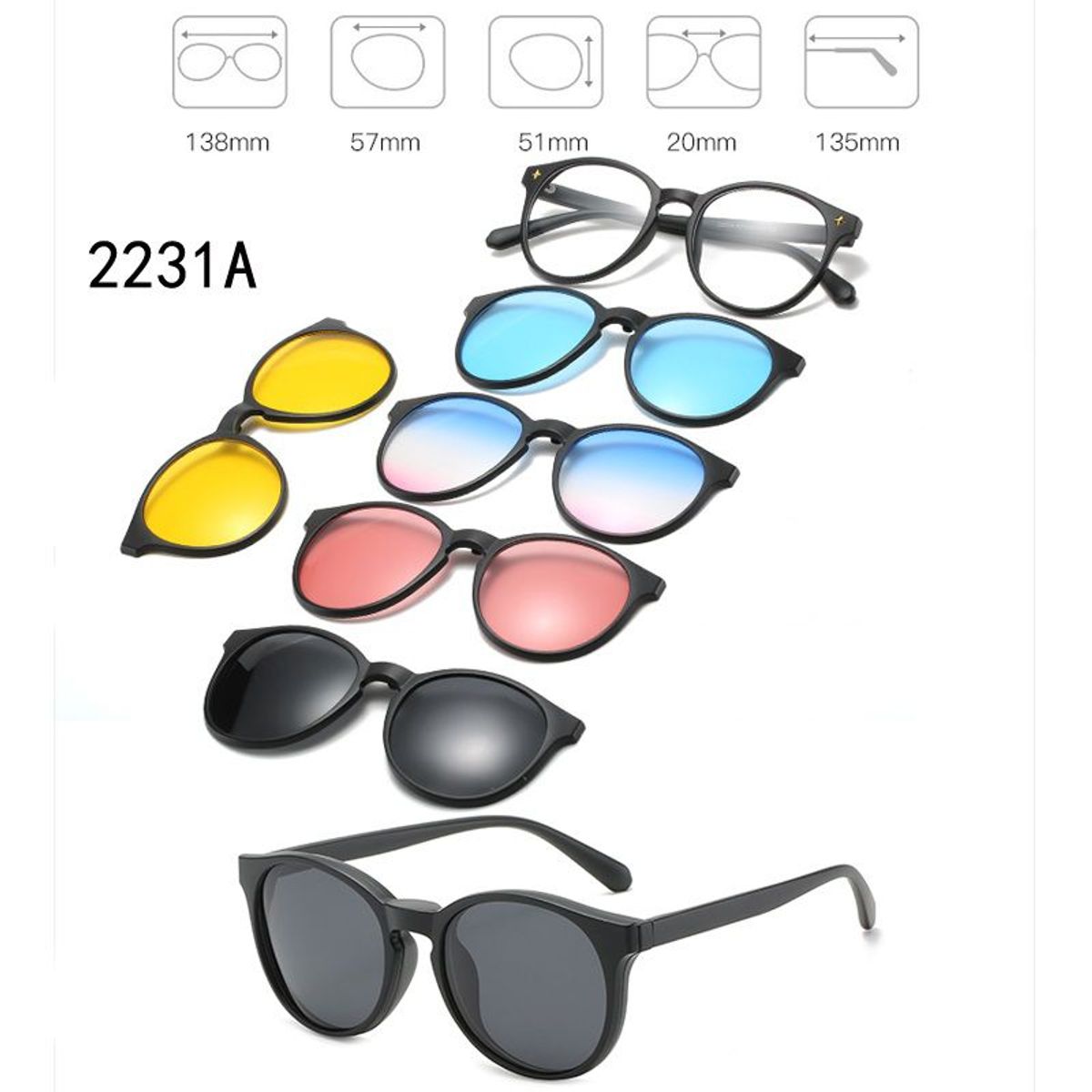 GENERICO - LENTES DE SOL 6 EN 1 REDONDO. MODODELO 2231A