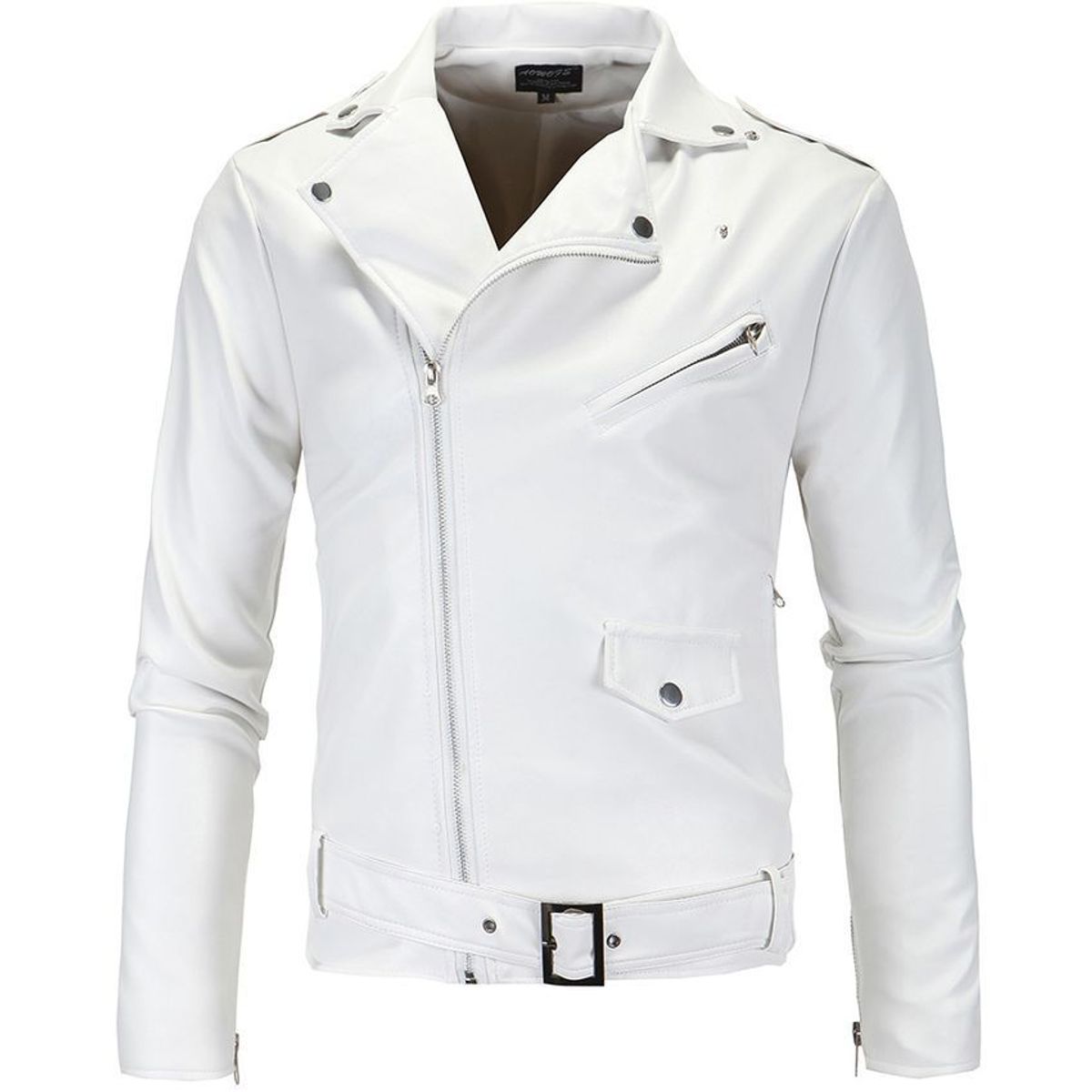 BLWOENS - Chaqueta de pu con cremallera ajustada para hombre de otoño blanco