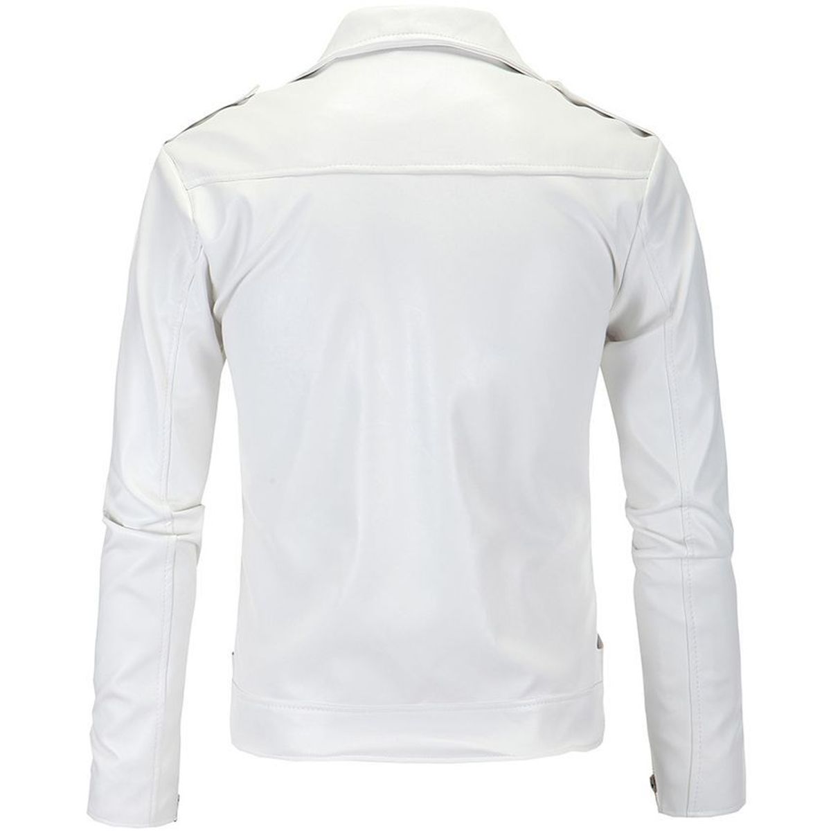 BLWOENS - Chaqueta de pu con cremallera ajustada para hombre de otoño blanco