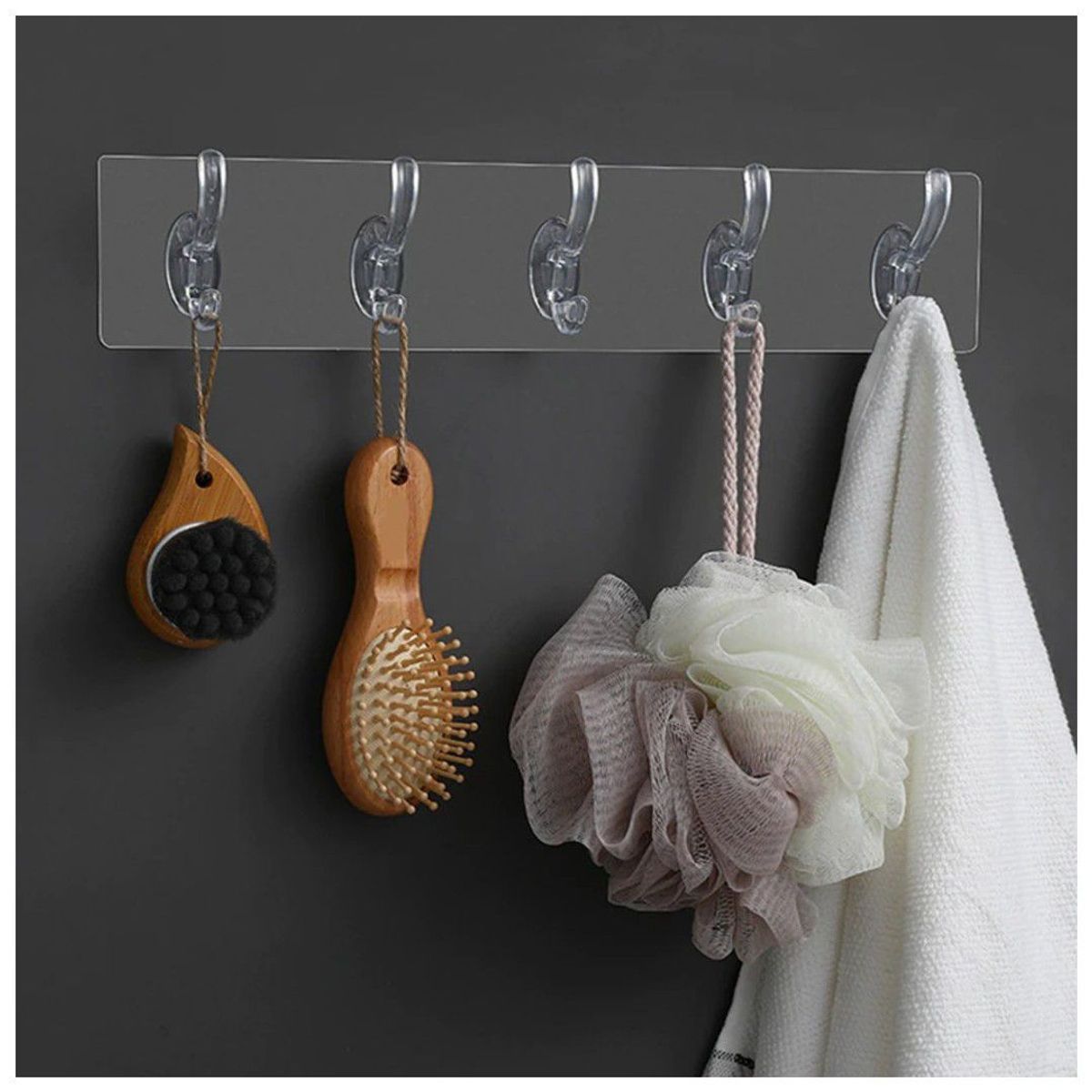 TODO FIT - PERCHERO DE 6 GANCHOS TRANSPARENTES ADHESIVOS ORGANIZADOR HOGAR COCINA