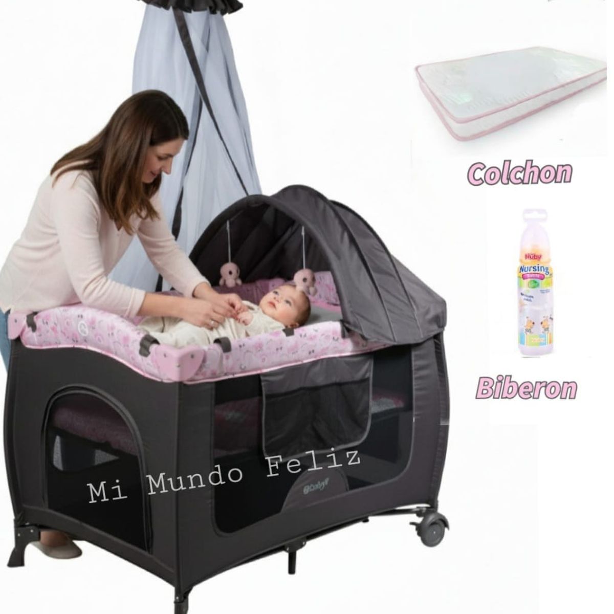 EBABY - Cuna para Bebe Casita Funcion Mecedora y Colchon