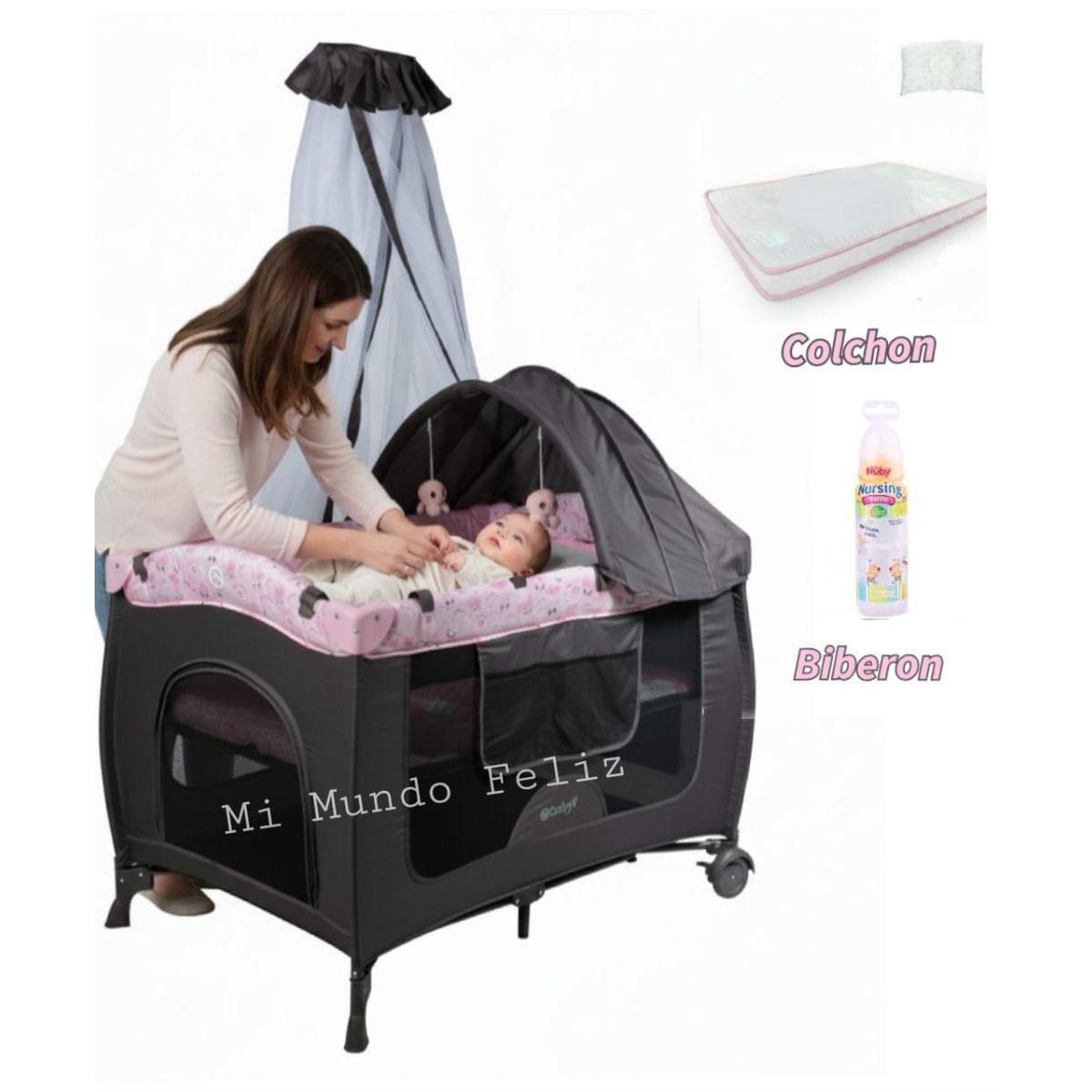 EBABY - Cuna para Bebe Casita Funcion Mecedora y Colchon