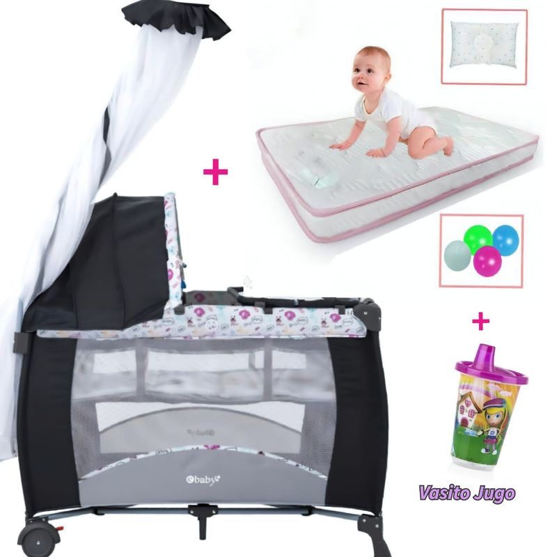 EBABY - Cuna para Bebe Casita Funcion Mecedora y Colchon