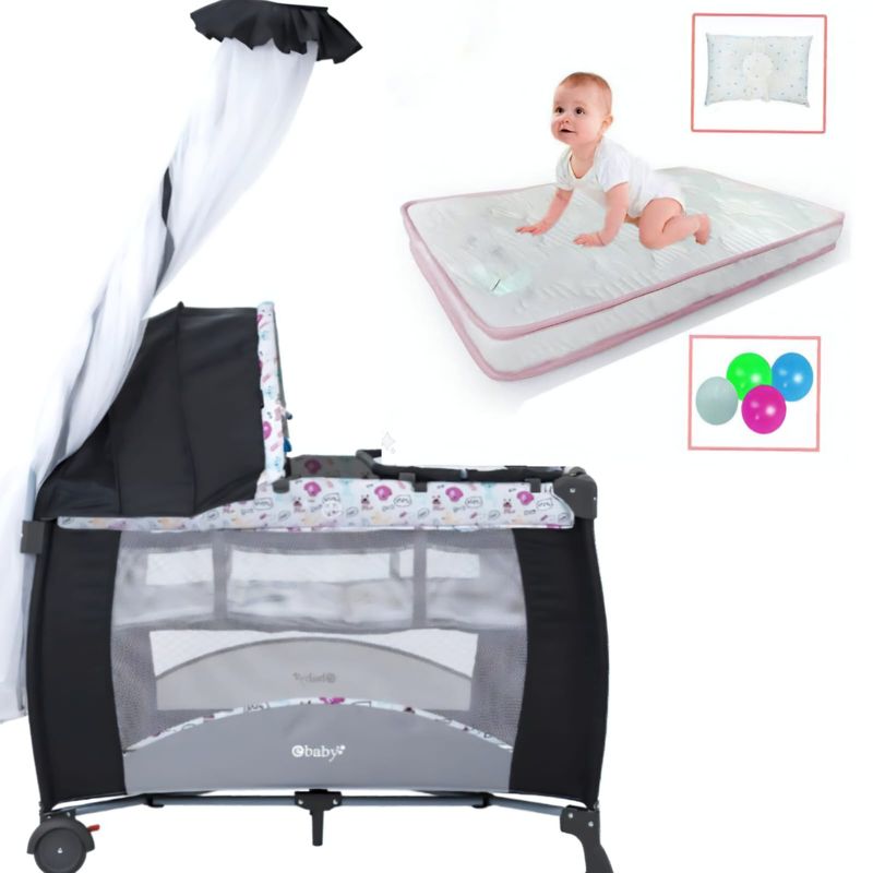EBABY - Cuna para Bebe Casita Funcion Mecedora y Colchon