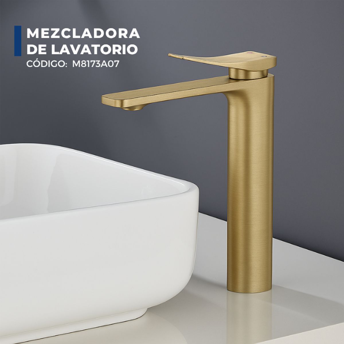 XM - MEZCLADORA MONOCOMANDO DE LAVATORIO ALTO DORADO M8173A07