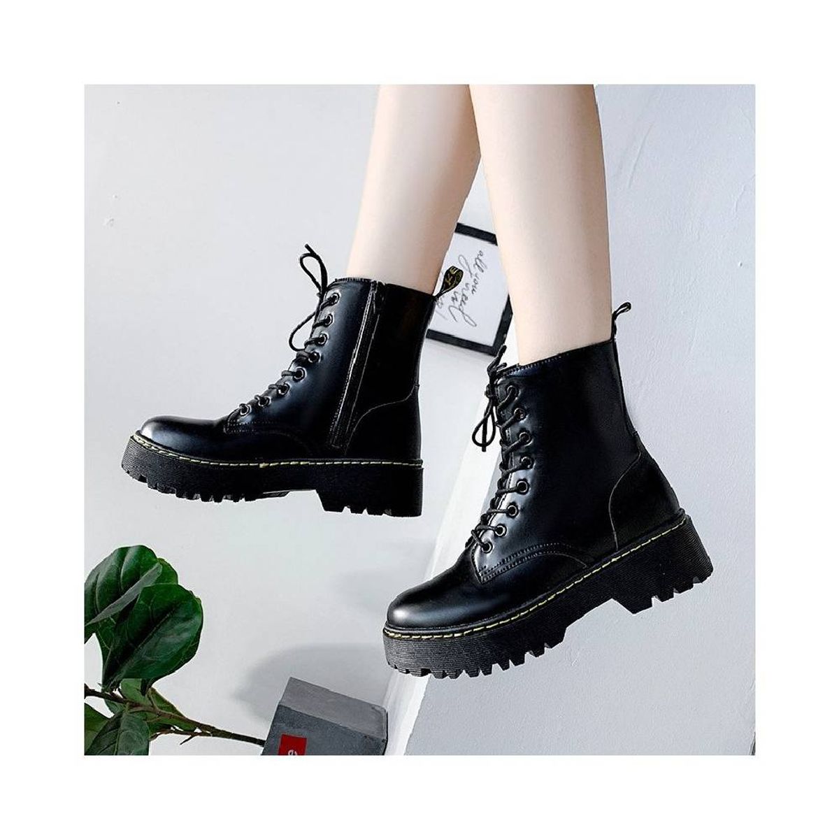 BLWOENS - Bototos mujer caña alta cuero negros