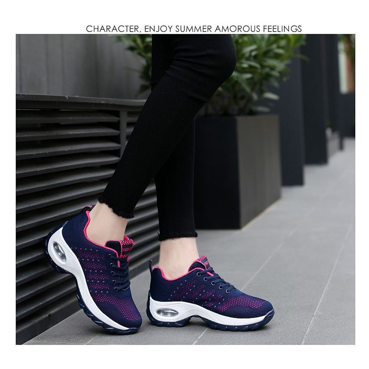 BLWOENS - Zapatillas Blwoens  Mujer Azul Con Detalles Fucsia_.
