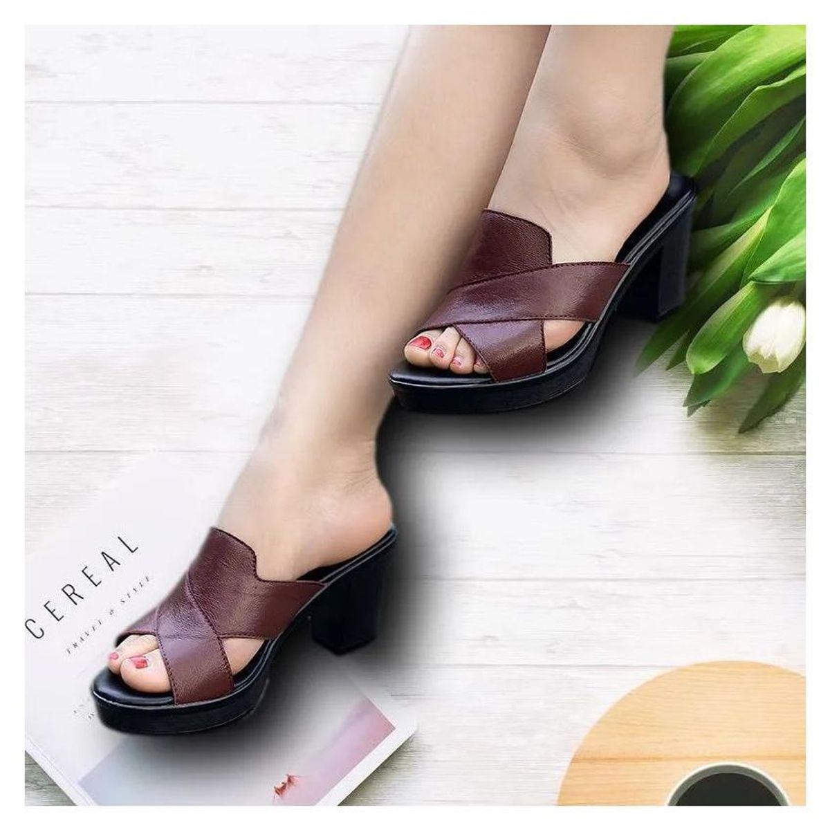 BLWOENS - Sandalias Blwoens Con Tacón Grueso Y Diseño Cruzado Para Mujer